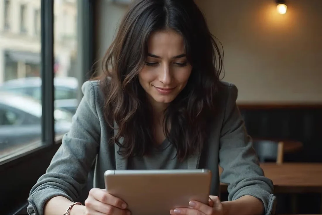 A physician reading on a tablet